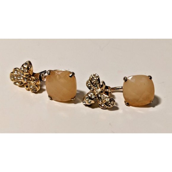 Bumble bee pink and gold dangly earrings, Jacket Drop Dangle Earrings - Picture 2 of 4